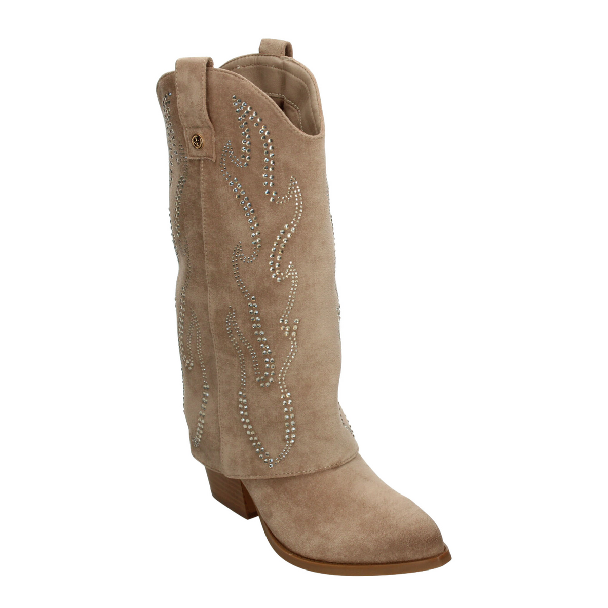 Bota Xti Dama Beige Vaquera Casual Pedrería Tacón Mujer, foto 4 de 10