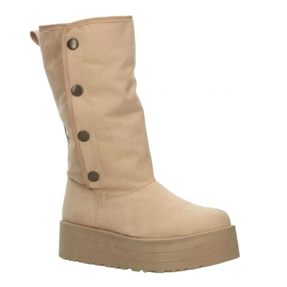 Bota Rojo Cereza Dama Beige Invierno Larga Peluche Casual Mujer, foto 2 de 10