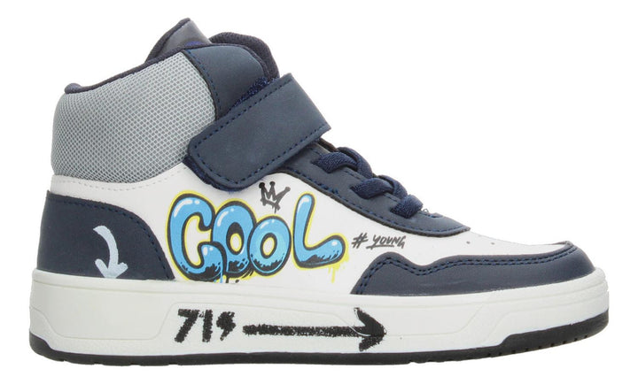 Tenis Niño Vavito Grafiti Azul Marino Mid Cut Tipo Bota Casual Streetwear Moderno Original Sneakers