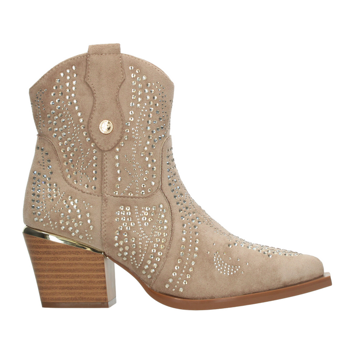 Botín Xti Dama Beige Casual Vaquero Pedreria Cierre Mujer