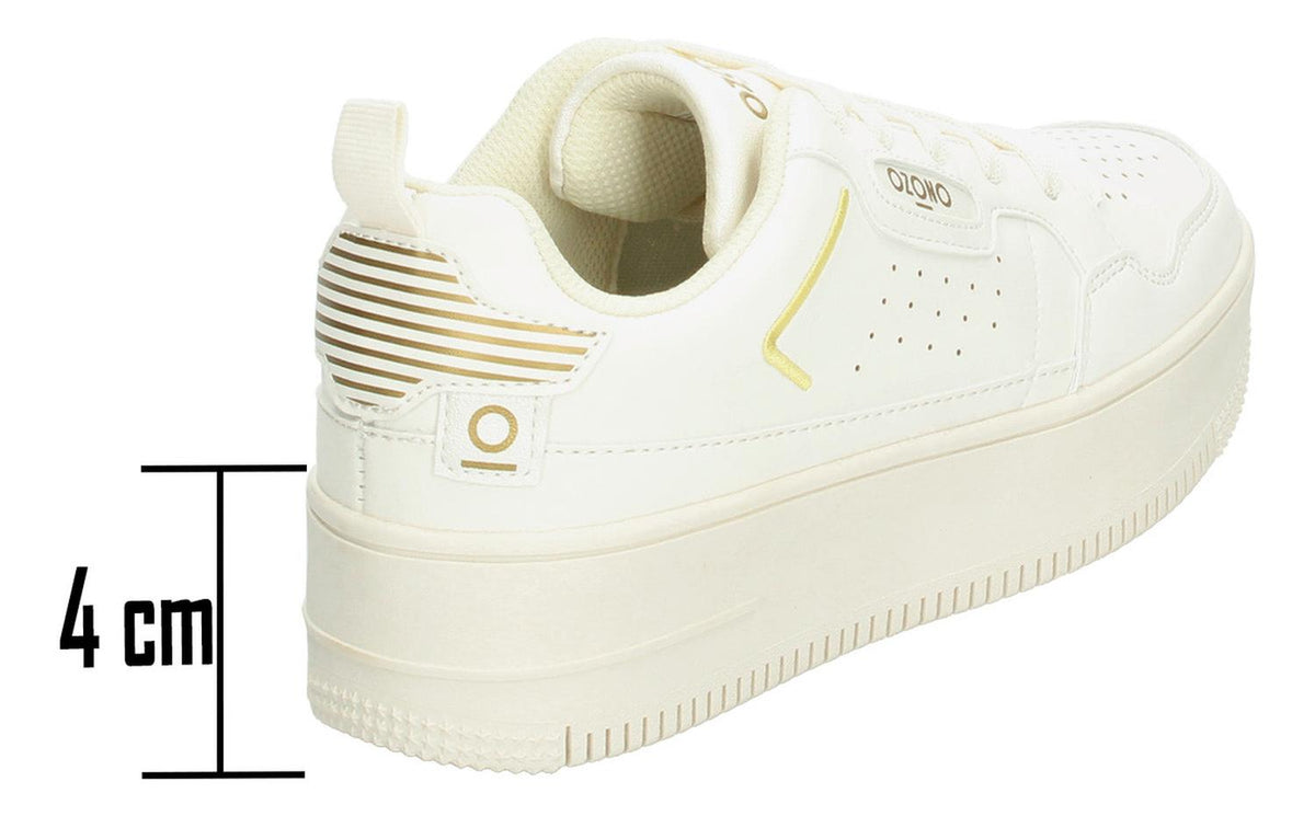 Tenis Blanco Dama Ozono Plataforma 4 Cm Casual Original Streetwear Cintas Ajustables Para Mujer, foto 3 de 10