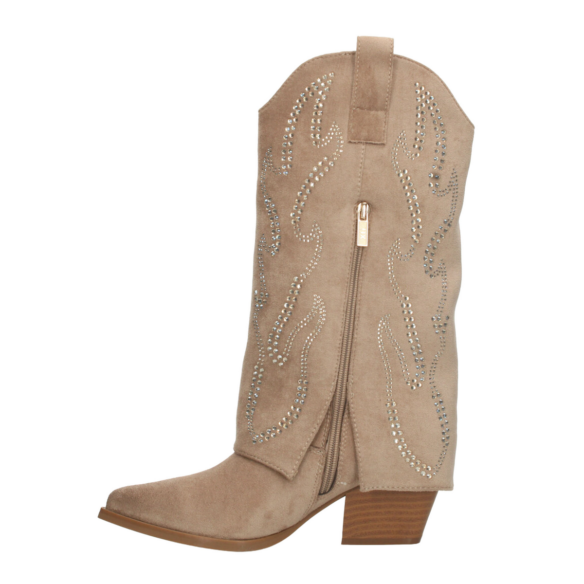 Bota Xti Dama Beige Vaquera Casual Pedrería Tacón Mujer, foto 5 de 10