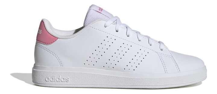 Tenis Mujer Jr. adidas Casual Advantage Base 2.0 Color Blanco Logo Rosa En Talón Y Lengueta Franjas